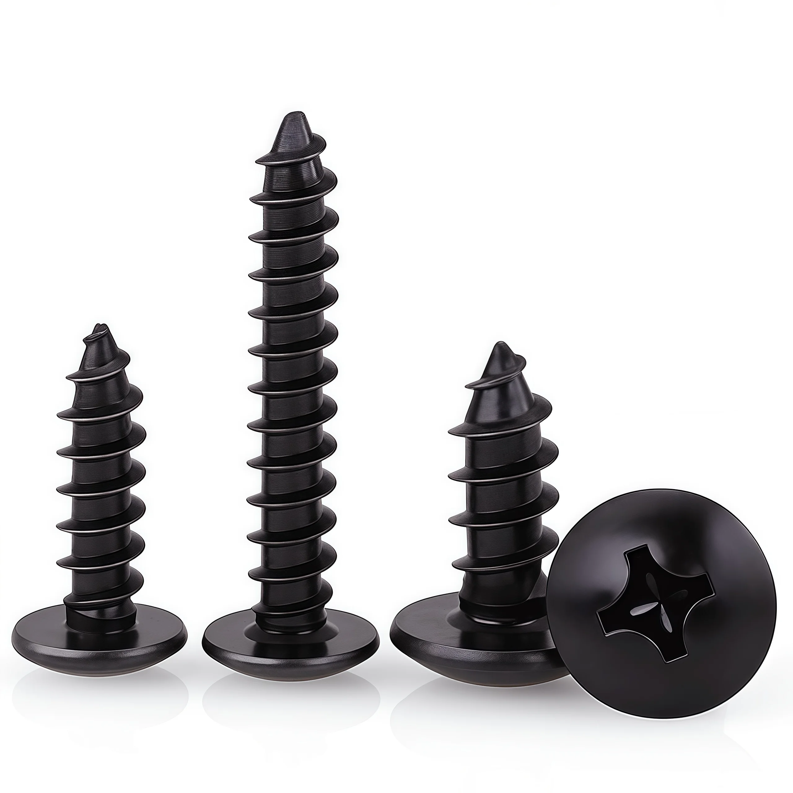 20-200pcs Black Carbon Steel Phillips Truss Head Screw M2.3 M2.6 M3 M3.5 M4 M5 M6 Cross Recessed Flat Head Self-Tapping Screws