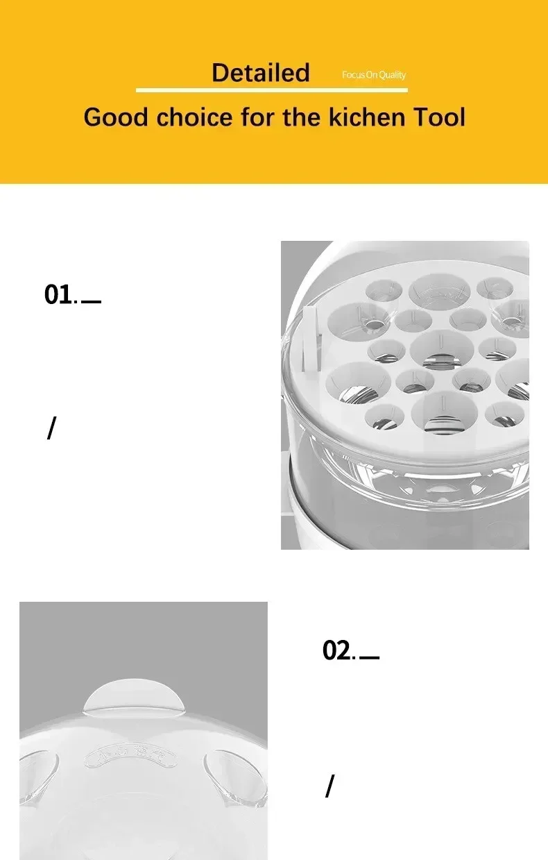 Multifunctional Electric Egg Cooker Steamer - Double Layer for Boil, Poach, Steam Eggs & Veggies, Compact Breakfast Appliance