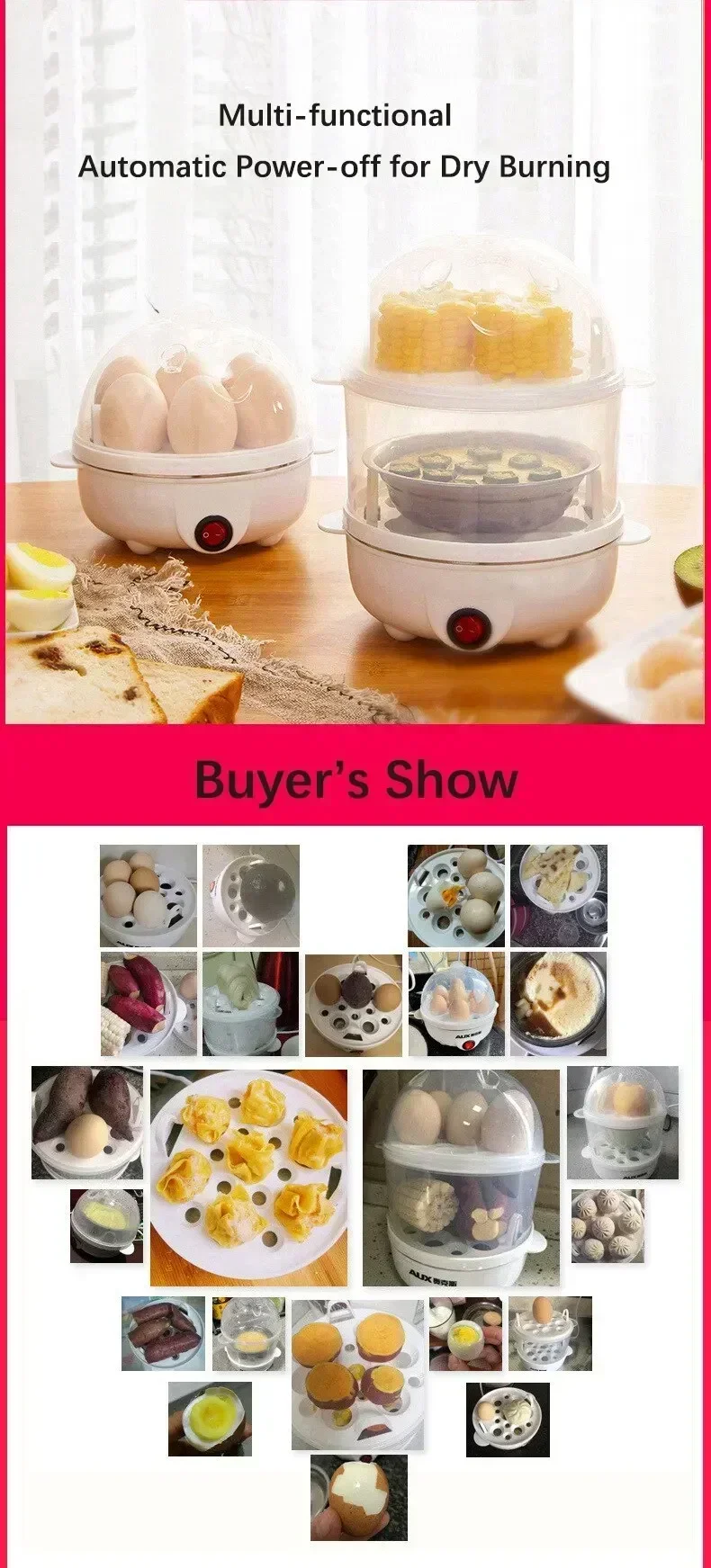Multifunctional Electric Egg Cooker Steamer - Double Layer for Boil, Poach, Steam Eggs & Veggies, Compact Breakfast Appliance