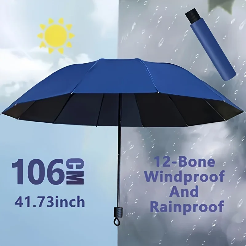 12 Ribs Extra Large Windproof Auto Open/Close Umbrella UV Sun Rain Dual Use Compact Portable Travel Fashionable Men Women
