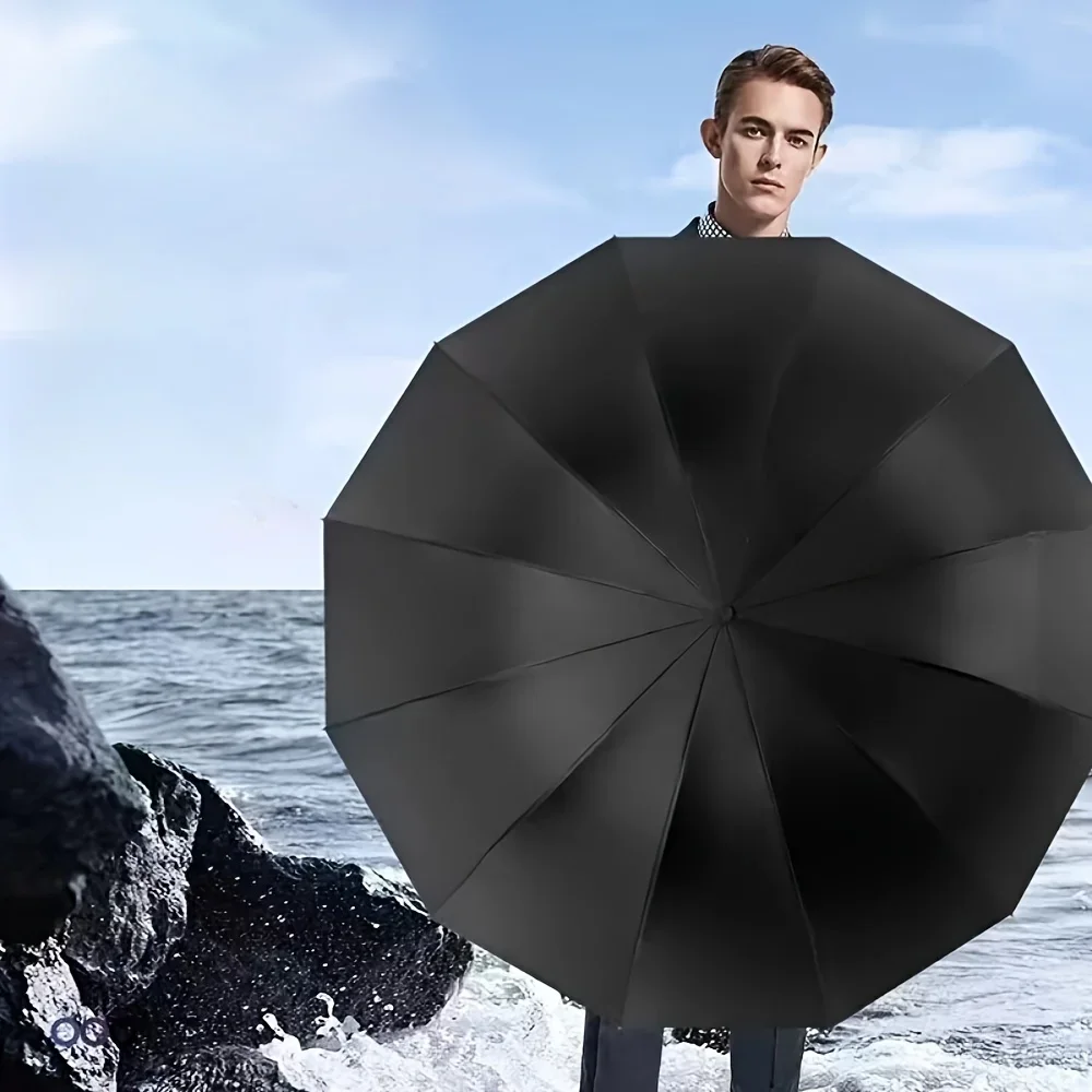 12 Ribs Extra Large Windproof Auto Open/Close Umbrella UV Sun Rain Dual Use Compact Portable Travel Fashionable Men Women