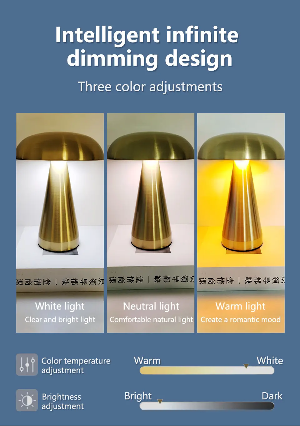 Retro LED Night Ligh Mushroom Touch Sensor Desk Lamp 3 Color Dimming Desktop Night Light Rechargeable Reading Lamp Desktop Decor
