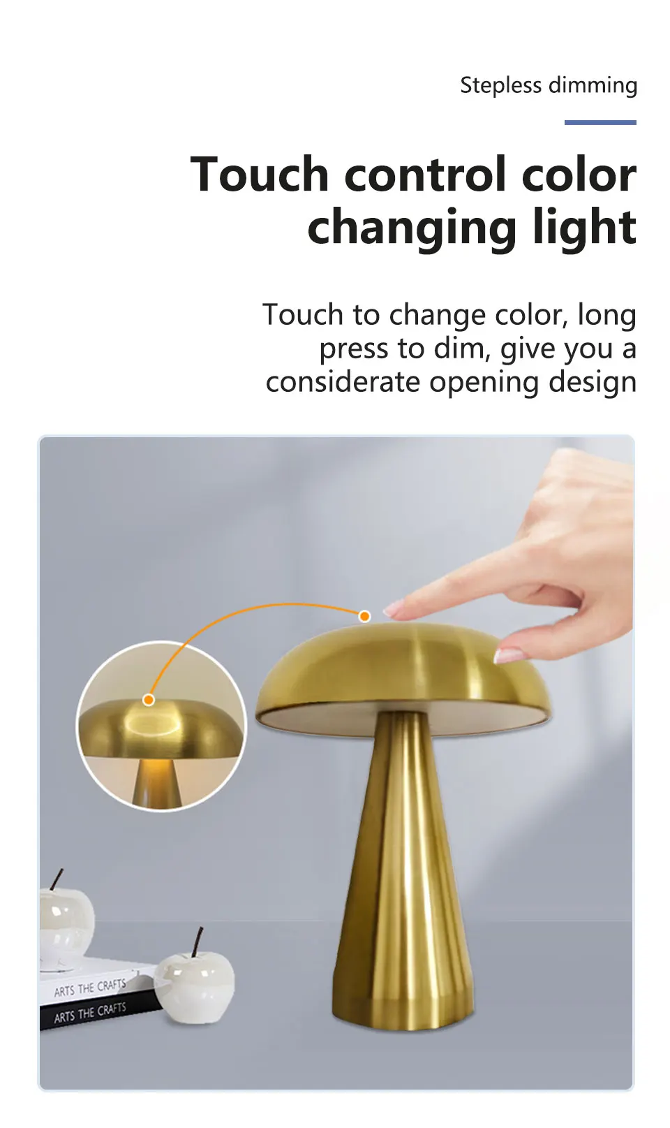 Retro LED Night Ligh Mushroom Touch Sensor Desk Lamp 3 Color Dimming Desktop Night Light Rechargeable Reading Lamp Desktop Decor