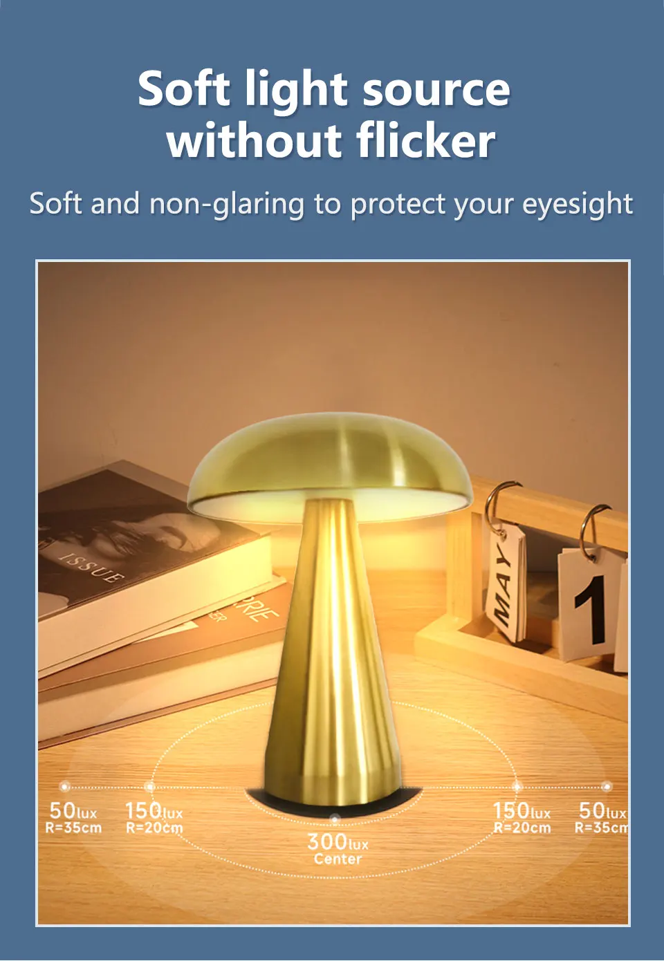 Retro LED Night Ligh Mushroom Touch Sensor Desk Lamp 3 Color Dimming Desktop Night Light Rechargeable Reading Lamp Desktop Decor