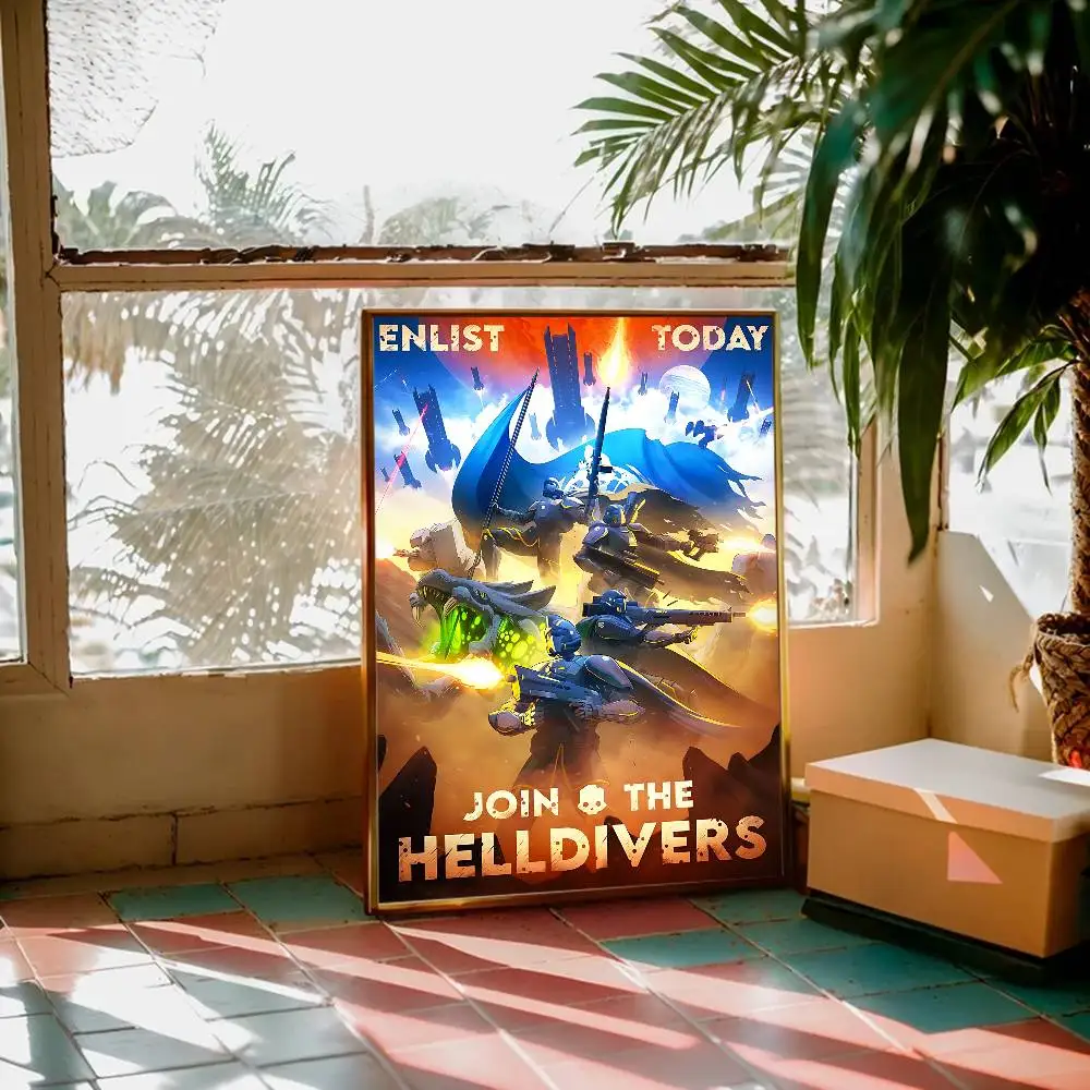 Game H-Helldivers Vintage Posters Sticky Vintage Room Home Bar Cafe Decor Kawaii Room Decor