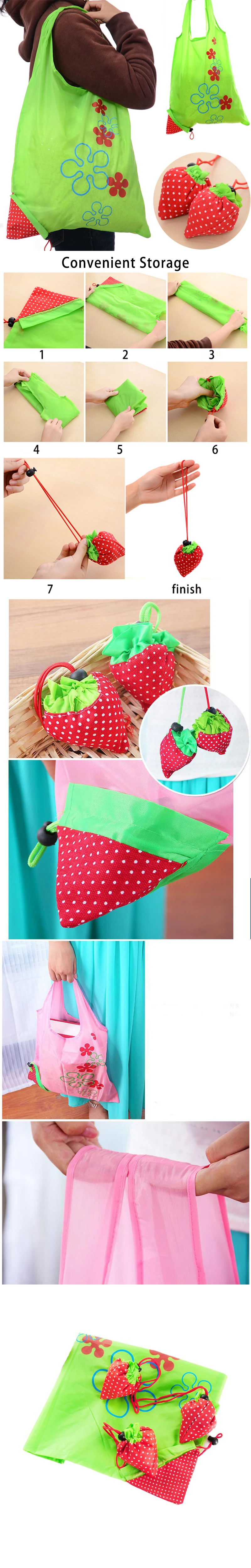 Foldable Shopping Bag Convenient Carry Bag Reusable Storage Pocket Bag Strawberry Handbag