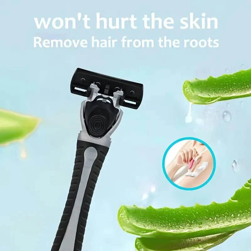 6-Layer Classic Razor, Razor Set, Stainless Steel Blade, Manual Safety Razor, Reusable Blade, Silicone Anti-Skid Layer