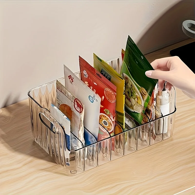 1pc Clear Plastic Seasoning Storage Box with Adjustable Divider | Versatile Kitchen Organizer for Spices, Snacks and Small Items
