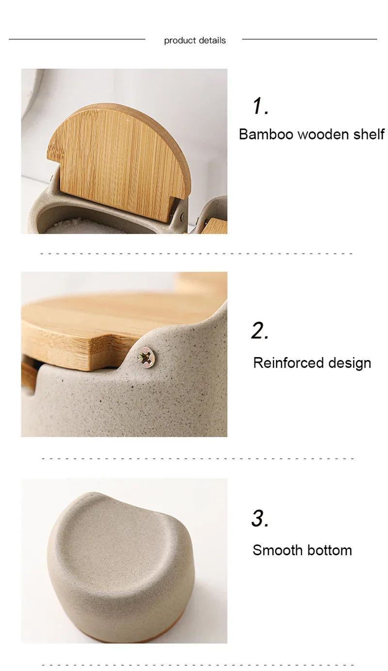 Japanese Style Ceramic Seasoning Jar Bamboo lid Spice jar With Spoon Kitchen Sugar Salt Spices Storage Box Household Container