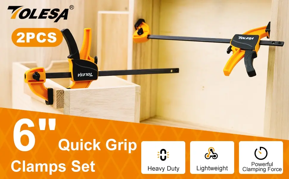 TOLESA 4"/6" Bar Clamps for Woodworking, 2PCS One-Handed Clamp / Spreader, Wood Clamp Set, Light-Duty Quick-Change F Clamp