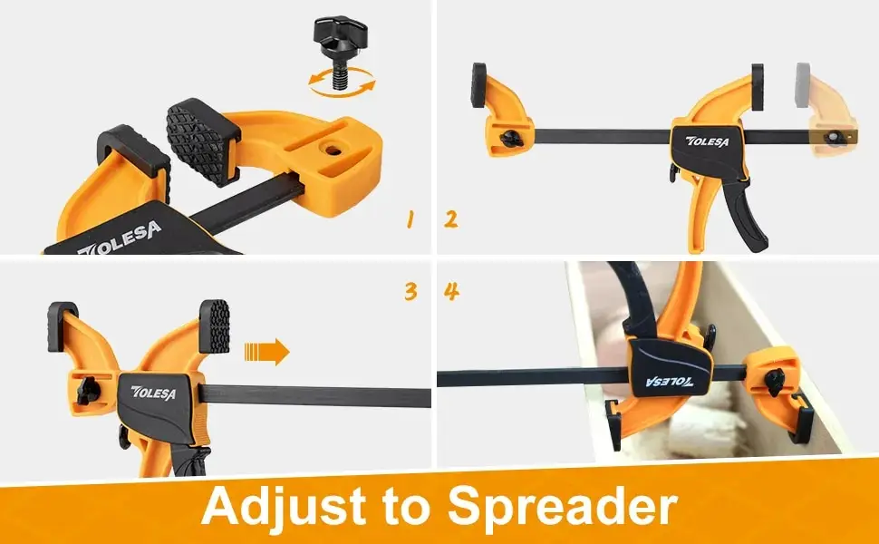 TOLESA 4"/6" Bar Clamps for Woodworking, 2PCS One-Handed Clamp / Spreader, Wood Clamp Set, Light-Duty Quick-Change F Clamp
