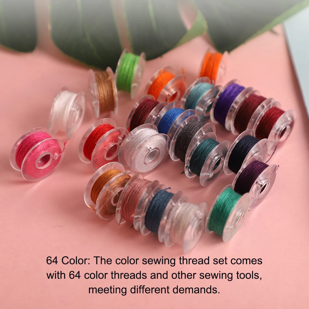 Sewing Thread Set 64 Color DIY Knitting Rope Woven Handicraft Thread Sewing Tool Kit Needle Box Color Random