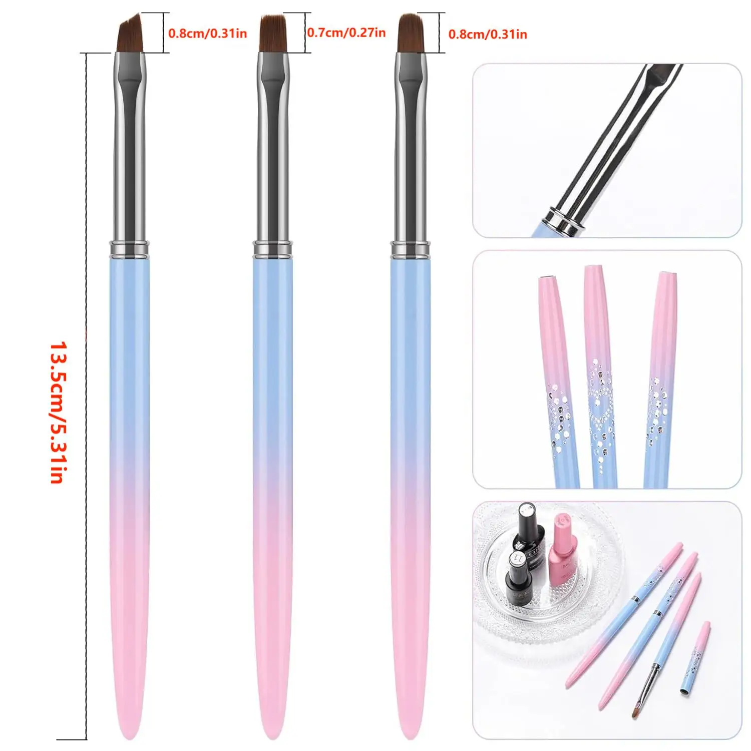 Nail Cleaning Brushes Round Angled Head Acetone Resistant Nail Art Clean Brushes for Polish Cuticles Remover Manicure Clean Up