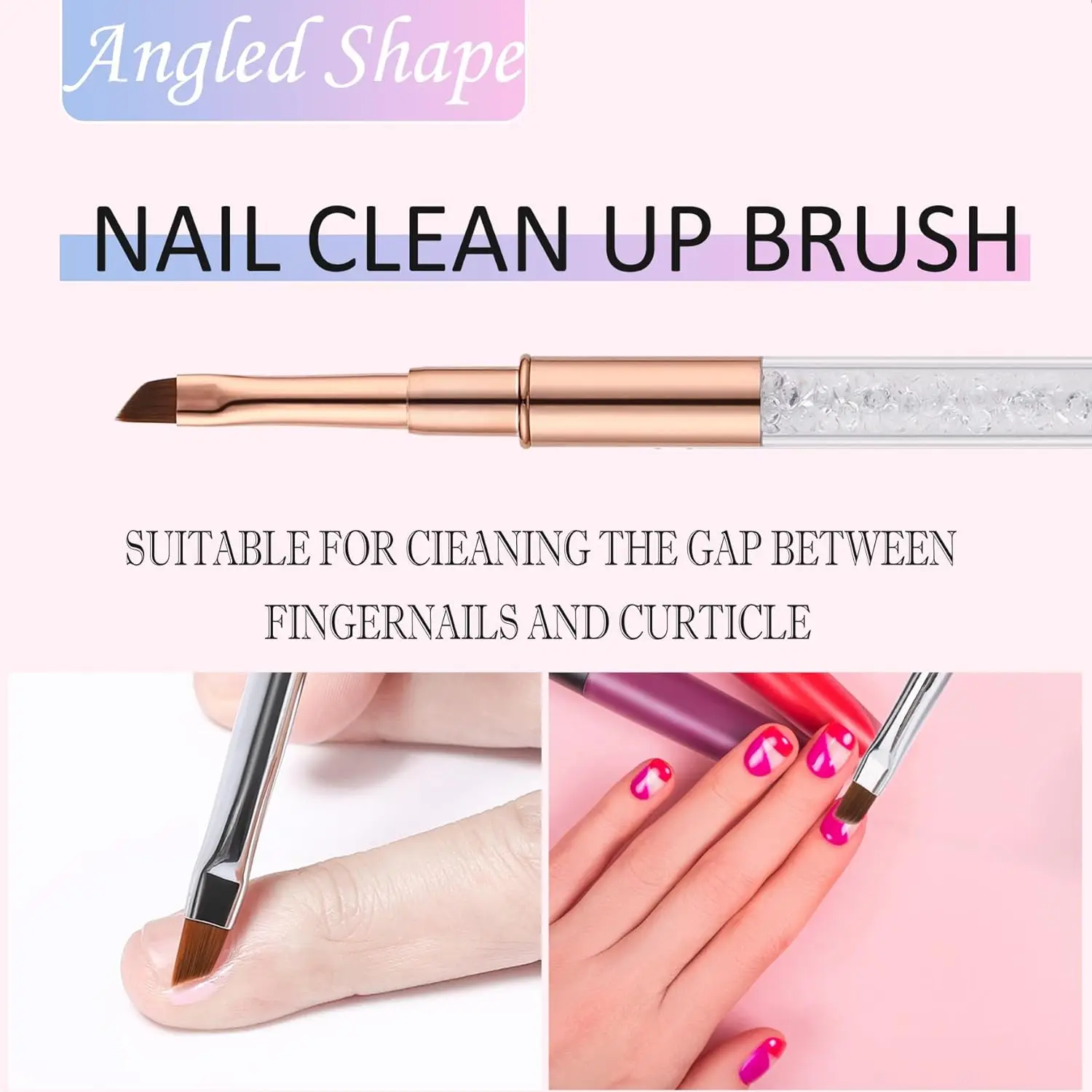 Nail Cleaning Brushes Round Angled Head Acetone Resistant Nail Art Clean Brushes for Polish Cuticles Remover Manicure Clean Up