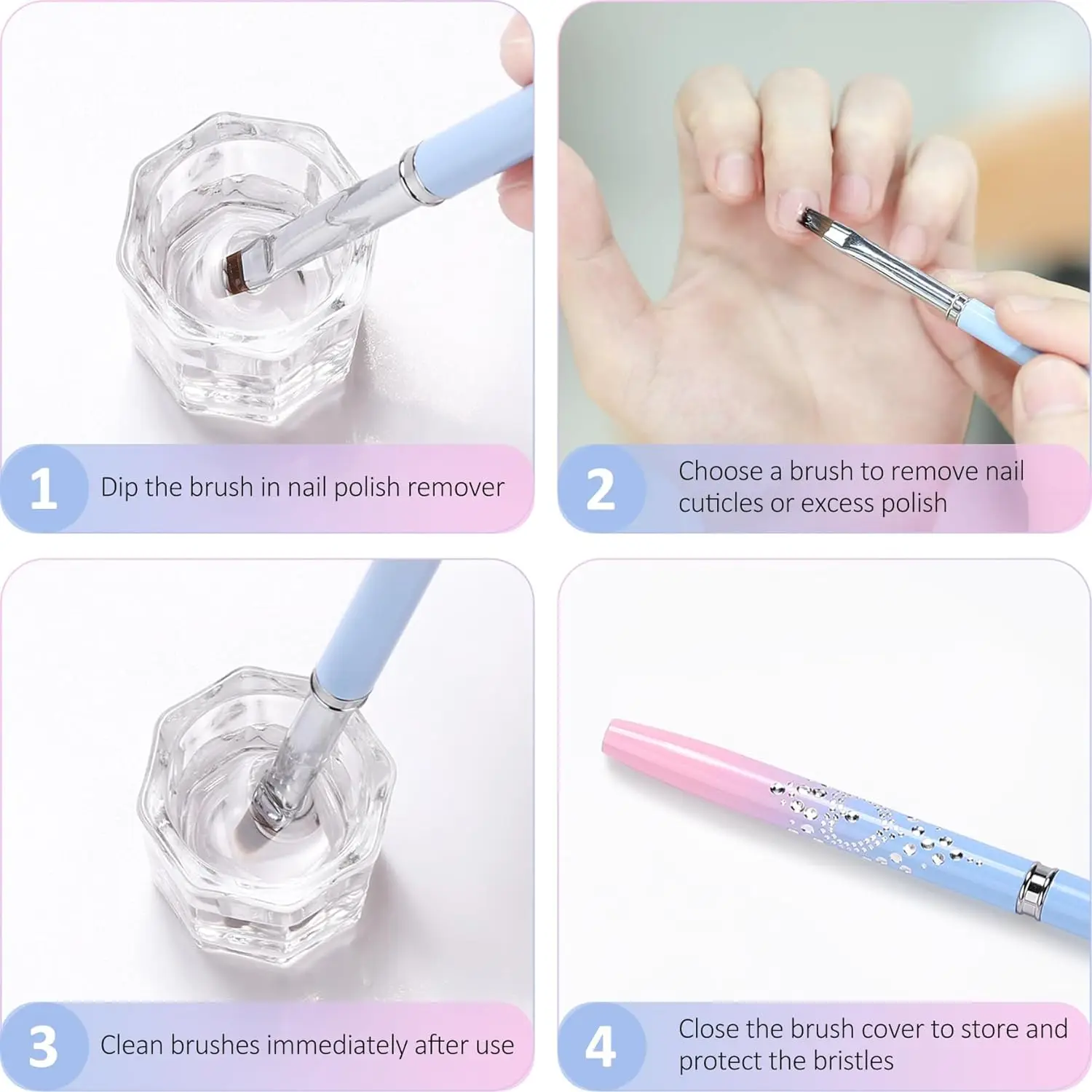 Nail Cleaning Brushes Round Angled Head Acetone Resistant Nail Art Clean Brushes for Polish Cuticles Remover Manicure Clean Up