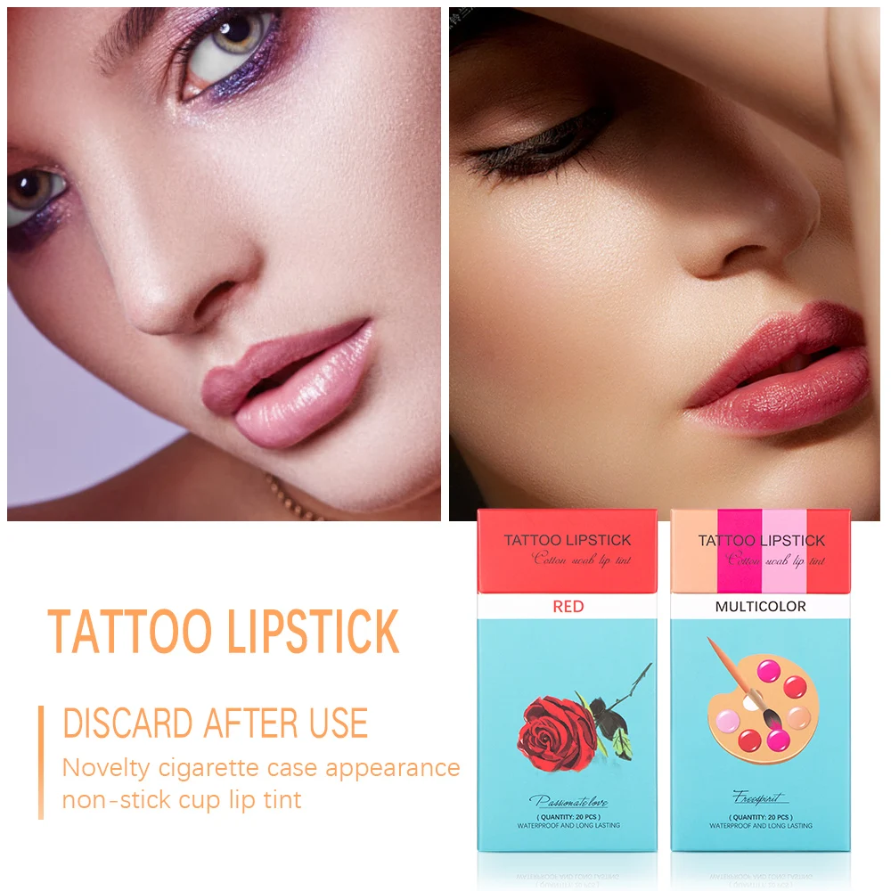 20pcs Cigarette Cotton Swab Lipstick Tattoo Lipstick Non-Stick Long-Lasting Waterproof and Kiss-proof Lip Durable Lip Stain Set