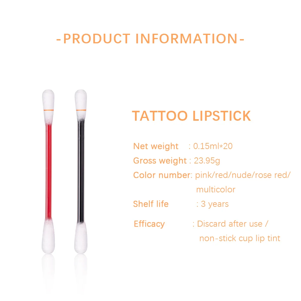 20pcs Cigarette Cotton Swab Lipstick Tattoo Lipstick Non-Stick Long-Lasting Waterproof and Kiss-proof Lip Durable Lip Stain Set
