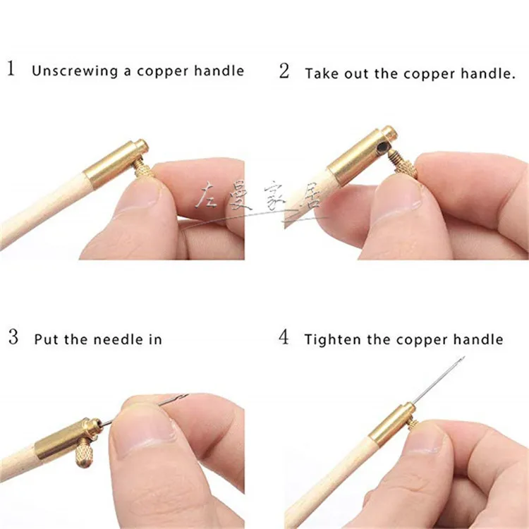 Embroidery Needle Tambour Crochet Hook Luneville Hook Handle with 3 Needles Set S Couture Luneville Glitter Bead Embroidery Tool