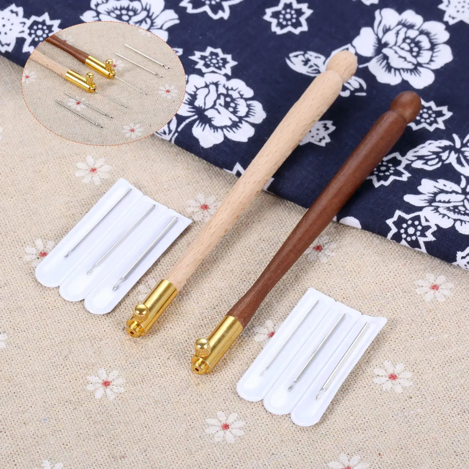 Embroidery Needle Tambour Crochet Hook Luneville Hook Handle with 3 Needles Set S Couture Luneville Glitter Bead Embroidery Tool