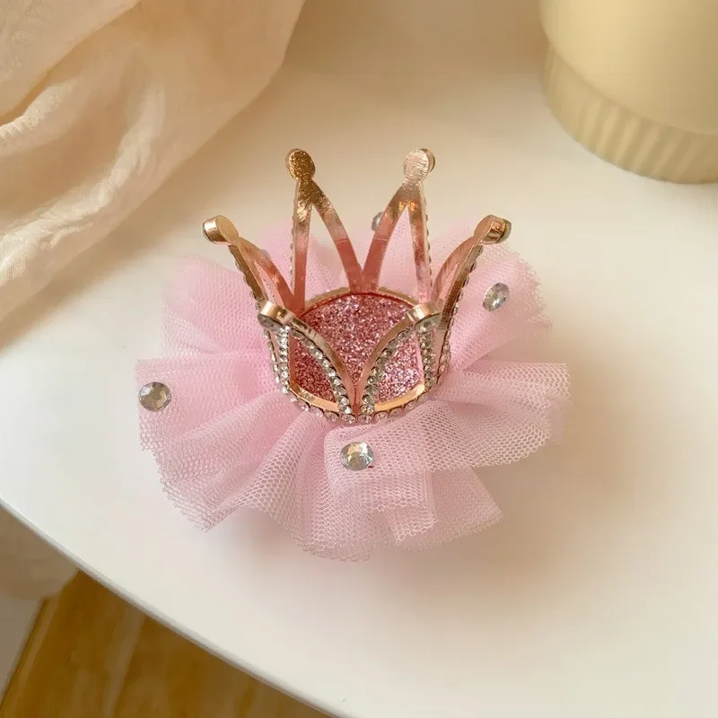 New Princess Children Girl Hairpin Vintage 3D Crown Mesh Hair Clip for Kid Girl Birthday Party Decroative Hair Pin Girls Gift