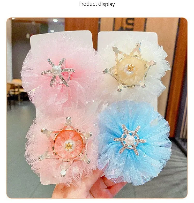 New Princess Children Girl Hairpin Vintage 3D Crown Mesh Hair Clip for Kid Girl Birthday Party Decroative Hair Pin Girls Gift