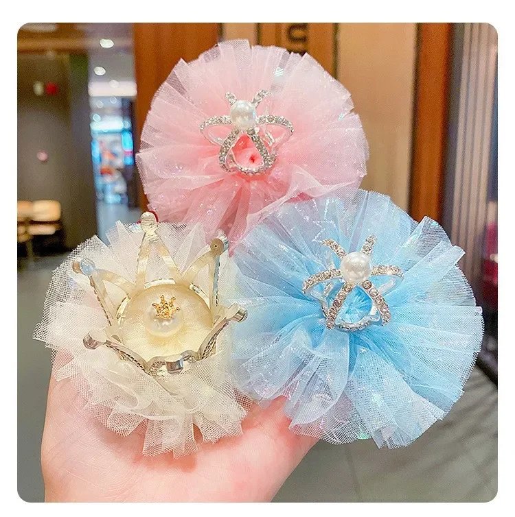 New Princess Children Girl Hairpin Vintage 3D Crown Mesh Hair Clip for Kid Girl Birthday Party Decroative Hair Pin Girls Gift