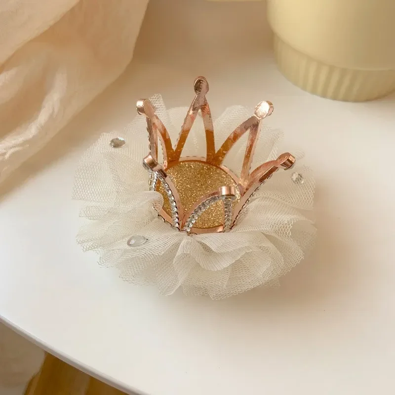 New Princess Children Girl Hairpin Vintage 3D Crown Mesh Hair Clip for Kid Girl Birthday Party Decroative Hair Pin Girls Gift
