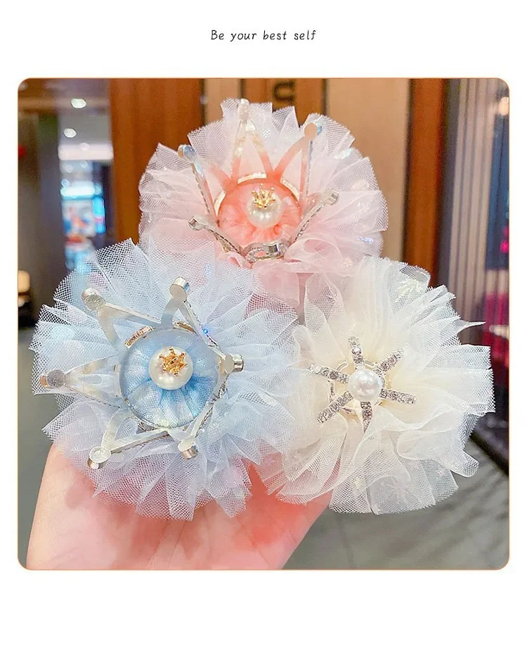 New Princess Children Girl Hairpin Vintage 3D Crown Mesh Hair Clip for Kid Girl Birthday Party Decroative Hair Pin Girls Gift