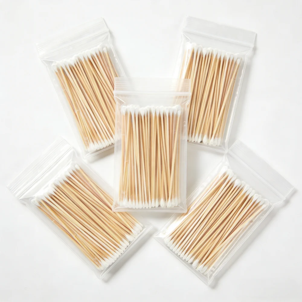 100/300PCS 6 Inch Precision Tips Cotton Swabs - Long Wooden Stick Cotton Buds Pointed Cotton Swabs With Case - Cotton
