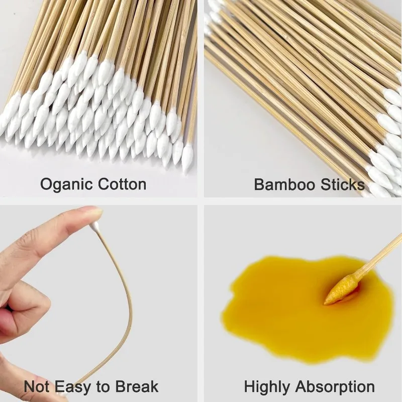 100/300PCS 6 Inch Precision Tips Cotton Swabs - Long Wooden Stick Cotton Buds Pointed Cotton Swabs With Case - Cotton