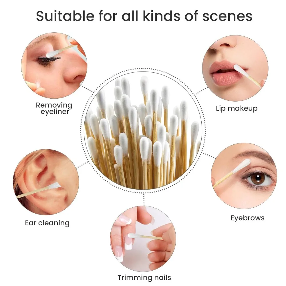 100/300PCS 6 Inch Precision Tips Cotton Swabs - Long Wooden Stick Cotton Buds Pointed Cotton Swabs With Case - Cotton