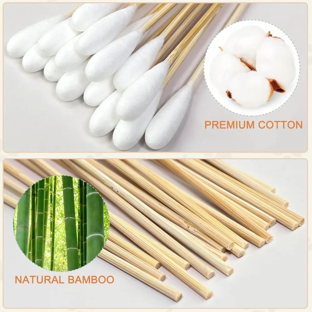 100/300PCS 6 Inch Precision Tips Cotton Swabs - Long Wooden Stick Cotton Buds Pointed Cotton Swabs With Case - Cotton