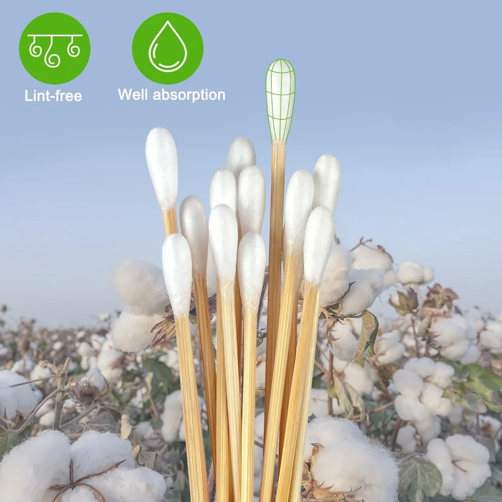 100/300PCS 6 Inch Precision Tips Cotton Swabs - Long Wooden Stick Cotton Buds Pointed Cotton Swabs With Case - Cotton