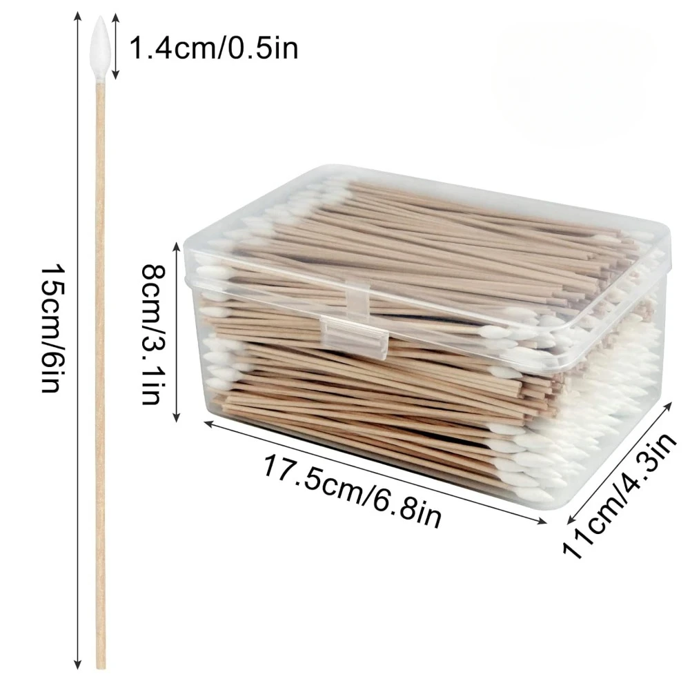 100/300PCS 6 Inch Precision Tips Cotton Swabs - Long Wooden Stick Cotton Buds Pointed Cotton Swabs With Case - Cotton