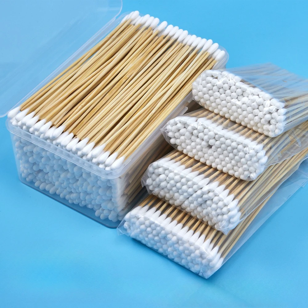 100/300PCS 6 Inch Precision Tips Cotton Swabs - Long Wooden Stick Cotton Buds Pointed Cotton Swabs With Case - Cotton