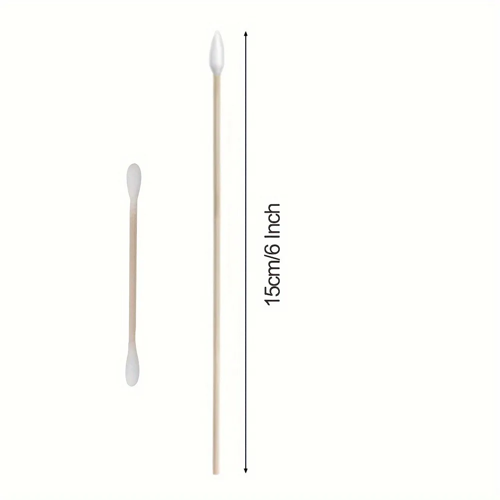 100/300PCS 6 Inch Precision Tips Cotton Swabs - Long Wooden Stick Cotton Buds Pointed Cotton Swabs With Case - Cotton