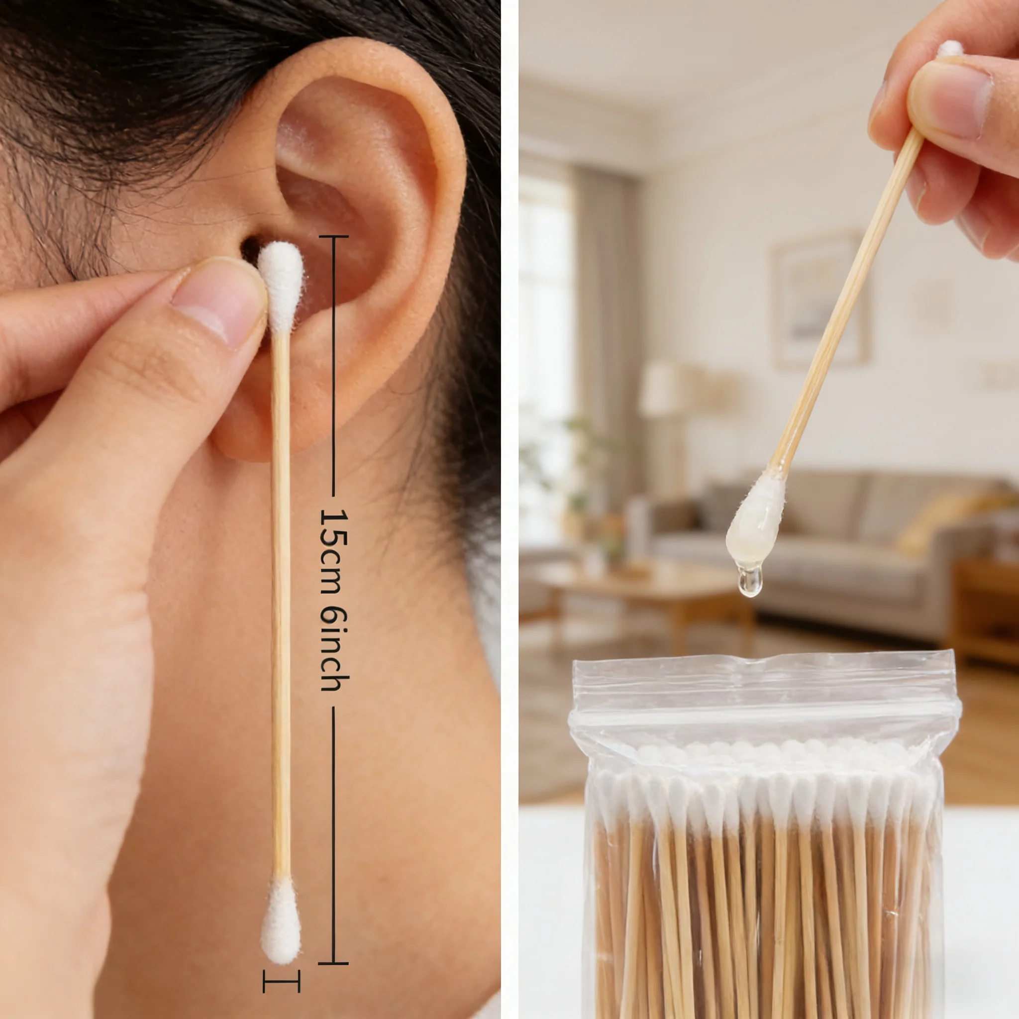 100/300PCS 6 Inch Precision Tips Cotton Swabs - Long Wooden Stick Cotton Buds Pointed Cotton Swabs With Case - Cotton
