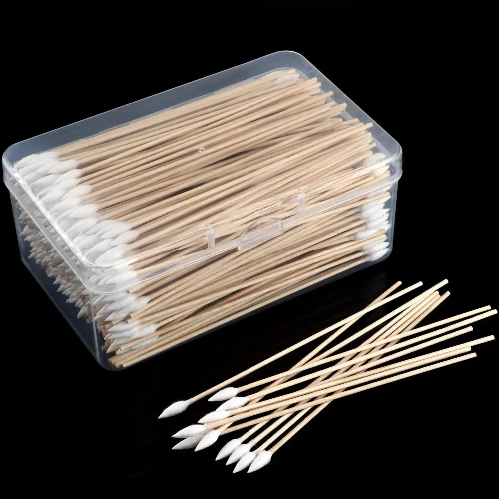 100/300PCS 6 Inch Precision Tips Cotton Swabs - Long Wooden Stick Cotton Buds Pointed Cotton Swabs With Case - Cotton
