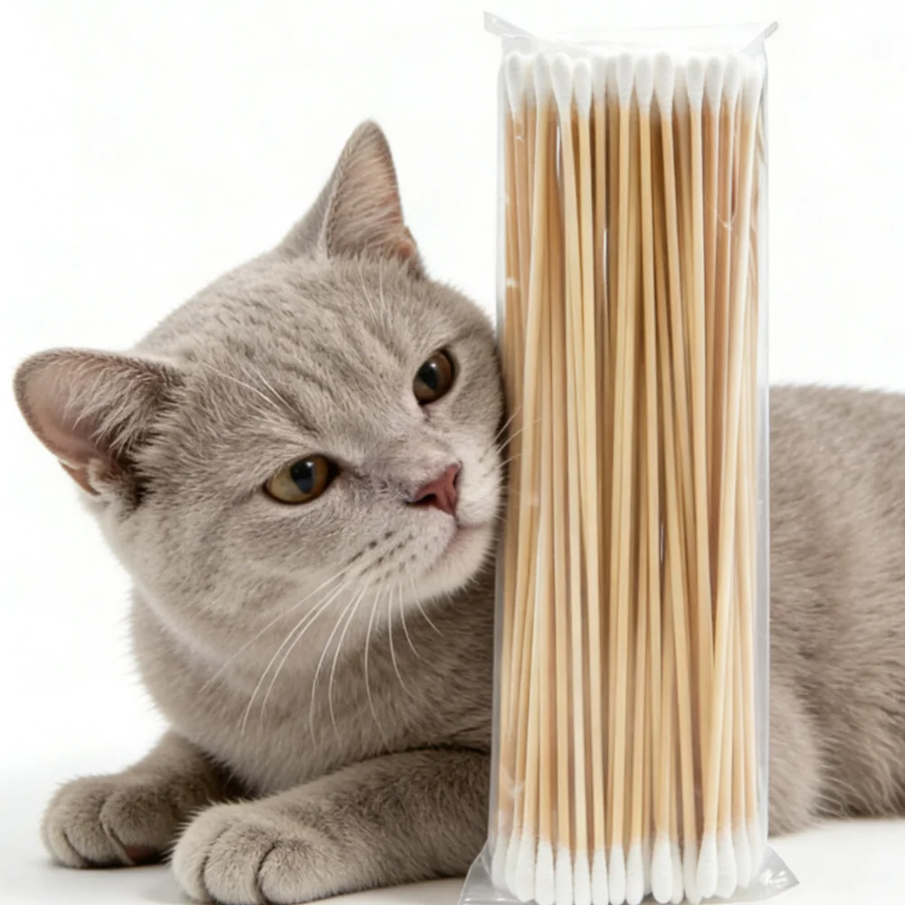 100/300PCS 6 Inch Precision Tips Cotton Swabs - Long Wooden Stick Cotton Buds Pointed Cotton Swabs With Case - Cotton