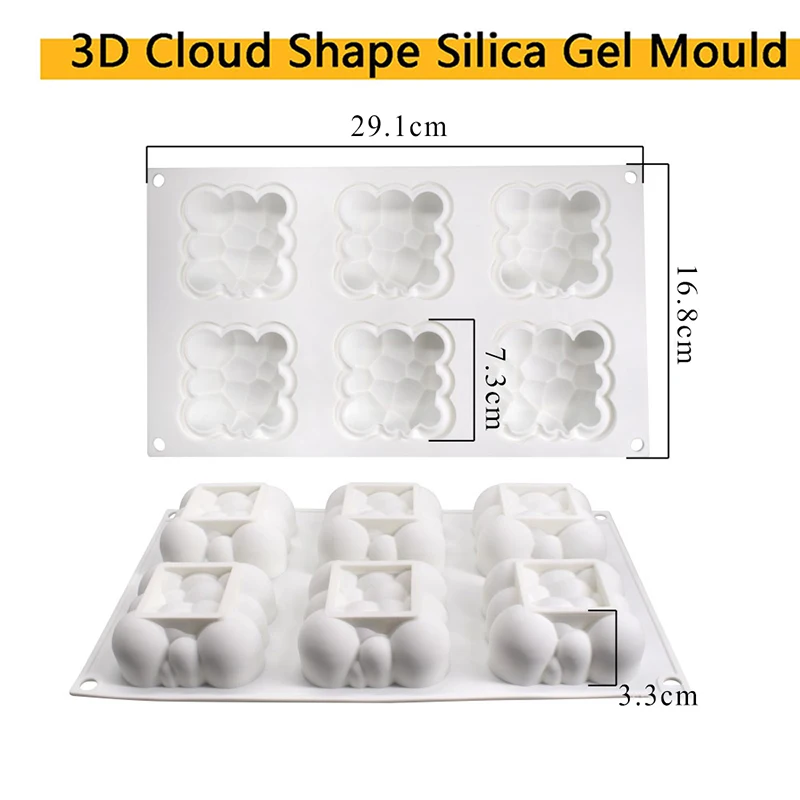 Silicone Pastry Mold 6 Cavity 3D Cloud Dessert Mousse Cake Molds for Baking DIY Craft Soap Candle Mold Cake Decoration Tools