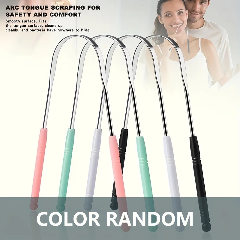 1PC Reusable Stainless Steel Tongue Scraper With Comfort Grip Handle Oral Care Tool, Tongue Cleaner Tongue Scraper