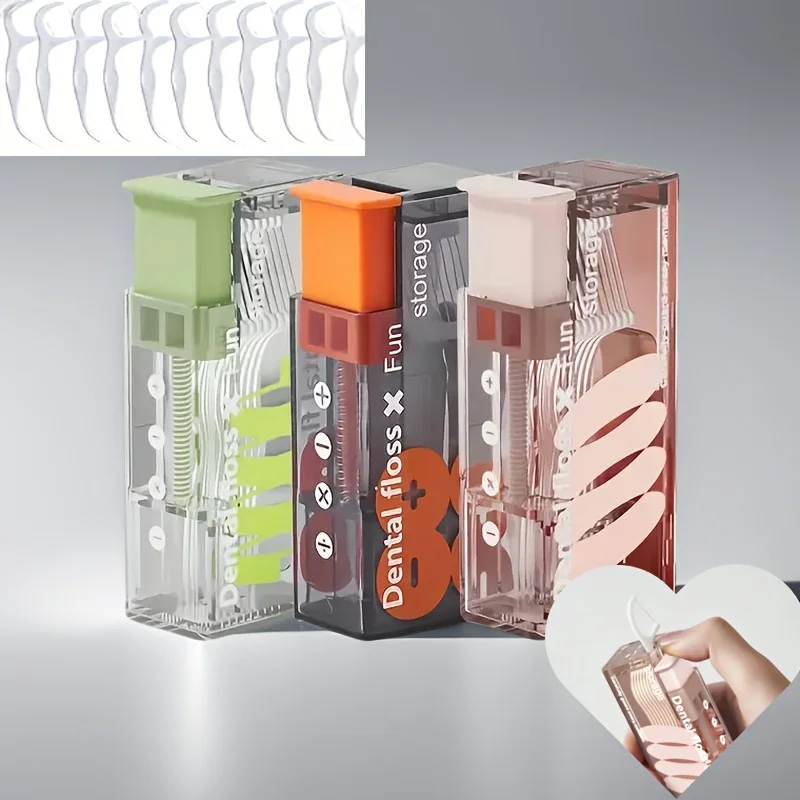 Portable Floss Dispenser Includes 10Pcs Floss Automatic Ejectable Floss Organiser Oral Care Press-on Disposable Flossing Sticks