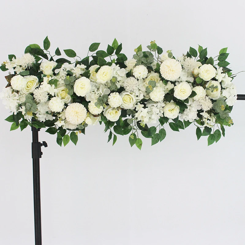 100cm Luxury White Rose Artificial Flower Row Wedding Table Centerpiece Flowers Backdrop Wall Arches Decor Party Stage Floral
