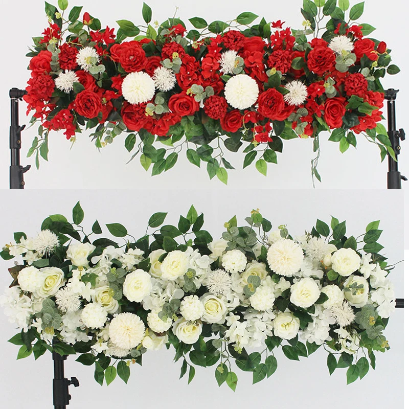 100cm Luxury White Rose Artificial Flower Row Wedding Table Centerpiece Flowers Backdrop Wall Arches Decor Party Stage Floral