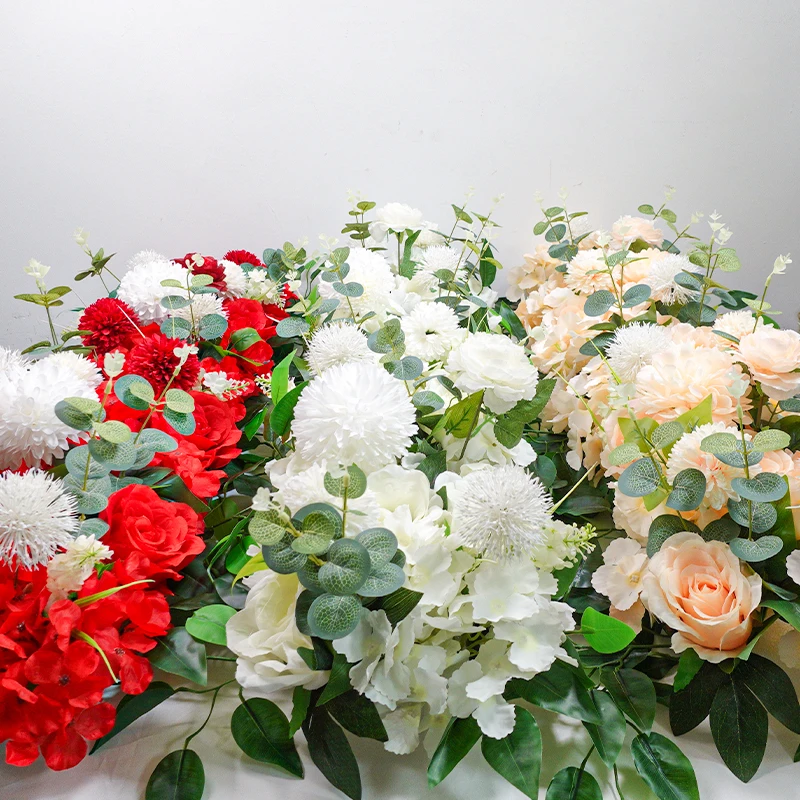 100cm Luxury White Rose Artificial Flower Row Wedding Table Centerpiece Flowers Backdrop Wall Arches Decor Party Stage Floral