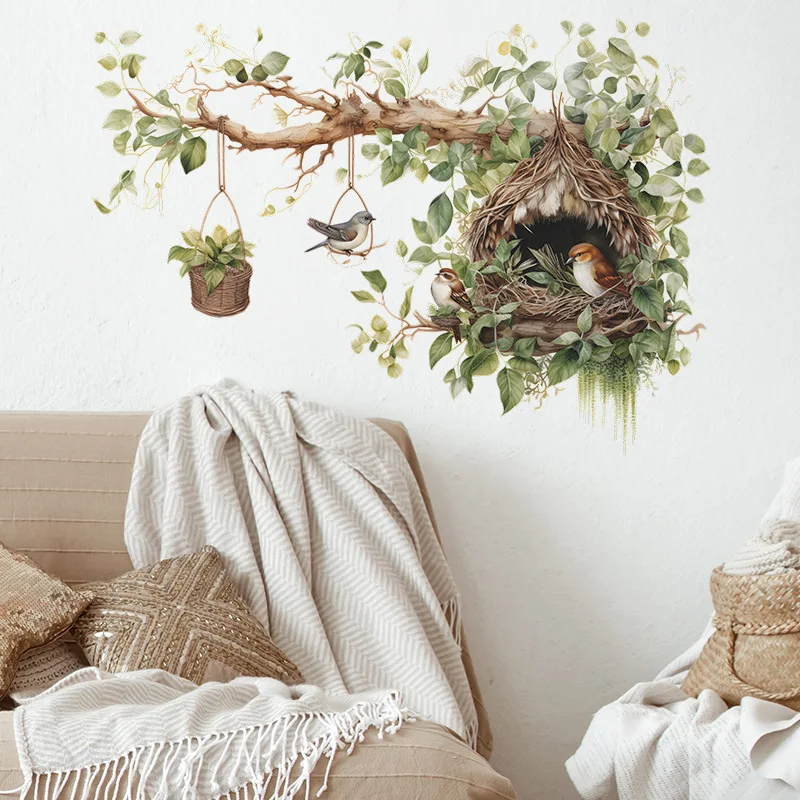 Large Size Wall Stickers for Living Room Bedroom Decoration Chinese Style Tree Branches Bird Wall Decals Self Adhesive Wallpaper