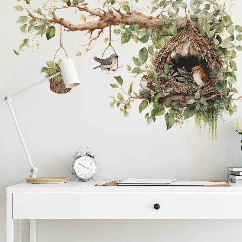 Large Size Wall Stickers for Living Room Bedroom Decoration Chinese Style Tree Branches Bird Wall Decals Self Adhesive Wallpaper