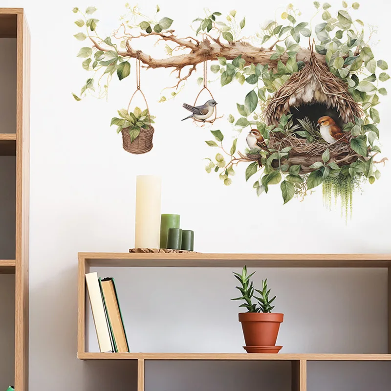 Large Size Wall Stickers for Living Room Bedroom Decoration Chinese Style Tree Branches Bird Wall Decals Self Adhesive Wallpaper
