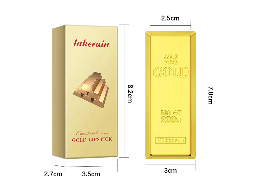 Shimmer Gold Lipstick Metallic Glitter Sexy Lipsticks Long Lasting Batom Waterproof Cosmetic Gold Brick Tube Design Gift 3.5g