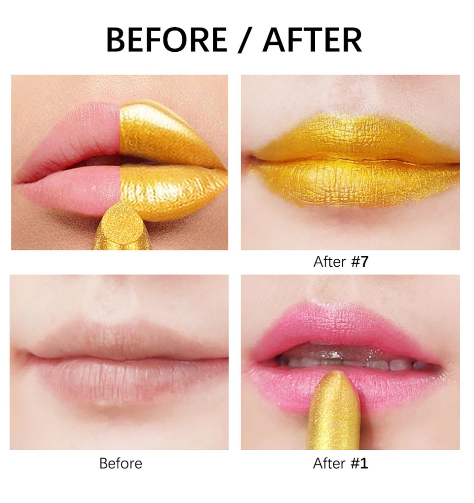 Shimmer Gold Lipstick Metallic Glitter Sexy Lipsticks Long Lasting Batom Waterproof Cosmetic Gold Brick Tube Design Gift 3.5g